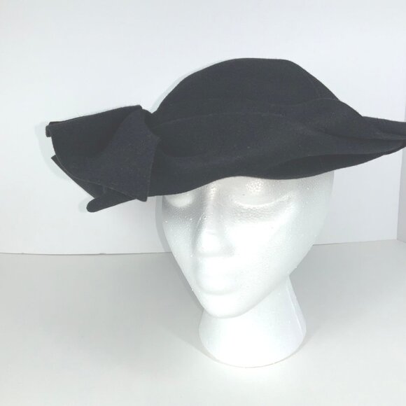 Vintage 40s G Howard Hodge Black Felt Hat w/ Oversized Bow – Classic Dress Style main image 13